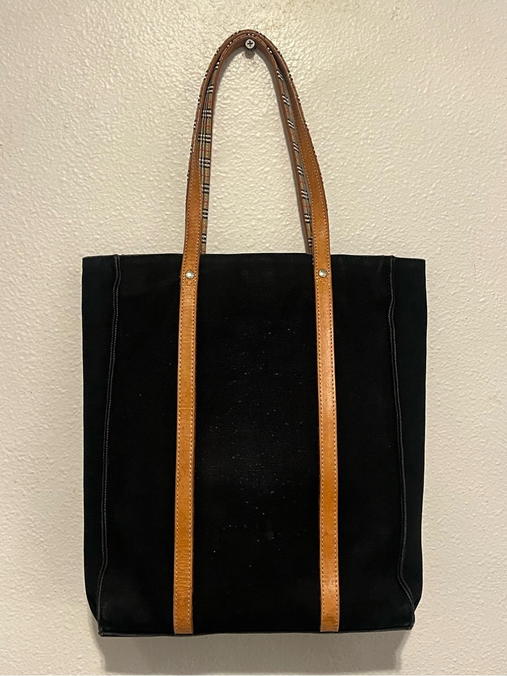 BURBERRYS Blue Label Vintage Canvas & Leather Shoulder Bag Black Tan Nova Check - Picture 5 of 16